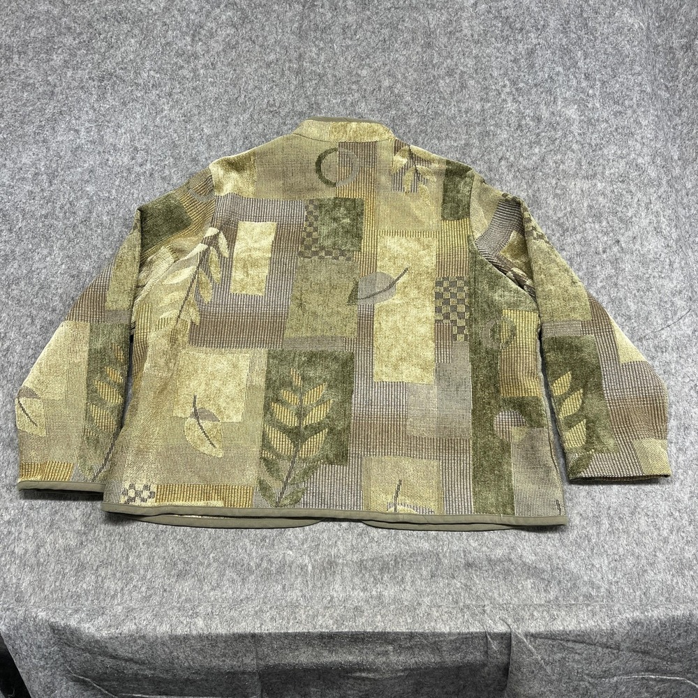 Barn Fly Jacket Womens 2X Green Geometric Leaf Zip Tapestry Collared Vintage - Picture 2 of 14